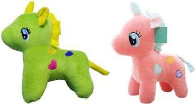 Agnolia GIFTS STYLISH UNICORN HORSE PLUSH STUFFED SOFT TOY Pink and Green for kids - 23 cm  (Multicolor)