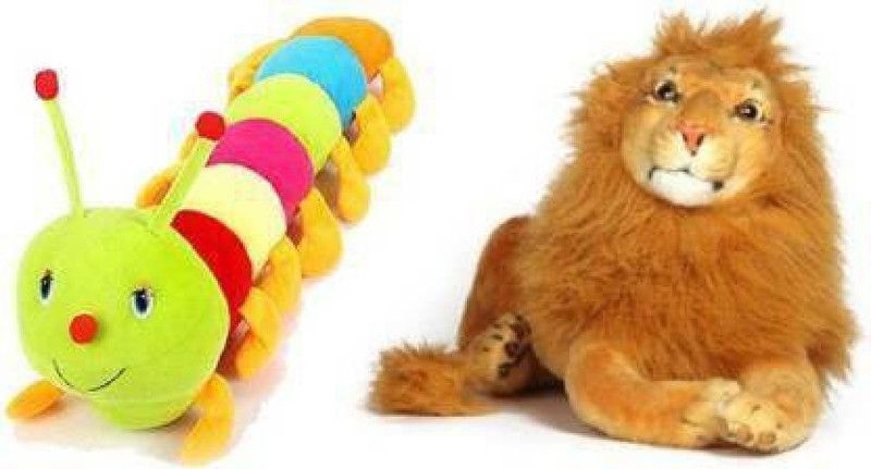 trendsterz Jungle King Lion And Lil Caterpillar (55cm) Soft Toy Combo for kids and Birthday Gifts/Return gifts - 30 cm  (Multicolor)