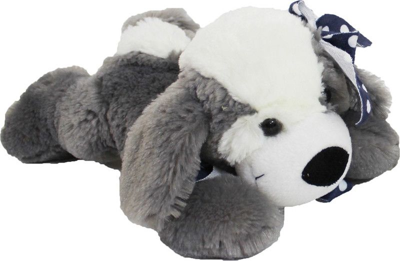 My Baby Excels Lying Dog Plush with Bow - Grey 30cm - 30 cm  (Grey)