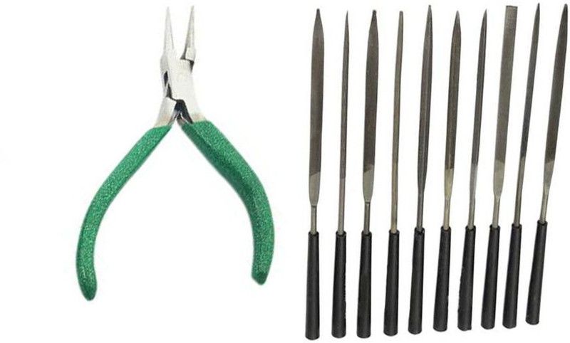 TOOLBUX Pack of 2 Items : Round Nose and 10 Pc Needle File Set