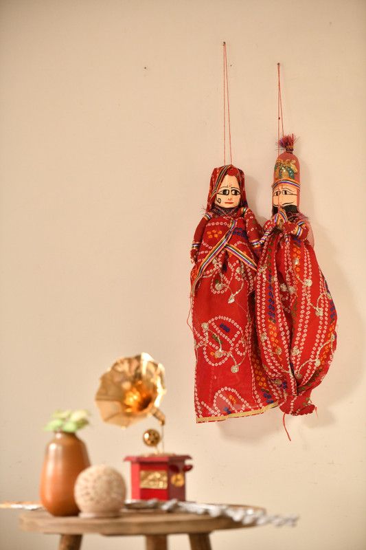 Fashion Bizz Handcrafted Rajasthani Red /Pink/Maroon Puppet(Kathputli) Marionettes  (Pack of 2)