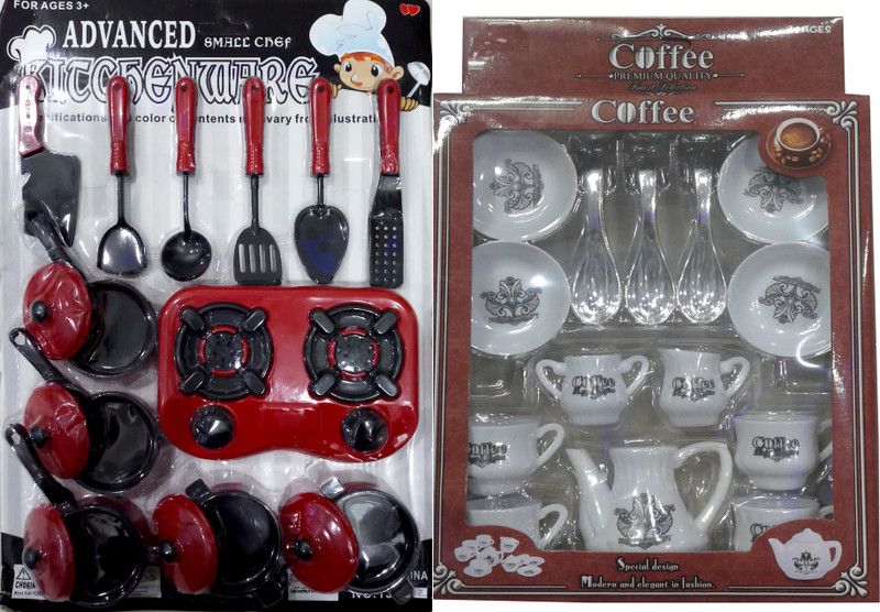 Time2Play - Red and Black Coloured Kitchen Set and Cupset for Kids-8979