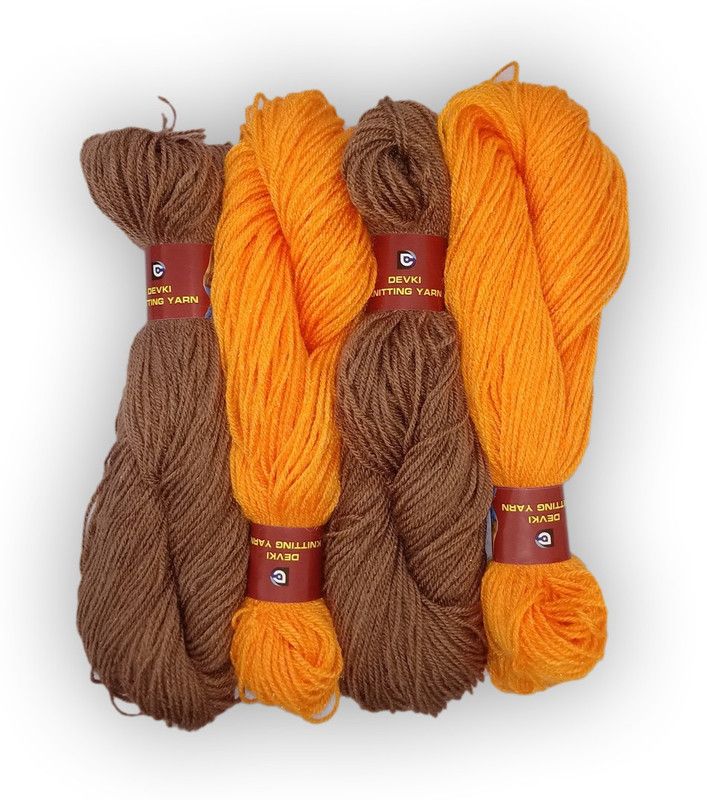 devki knitting yarn PACK OF 200 gm YARN . LIGHT BROWN & LIGHT ORANGE COLOR