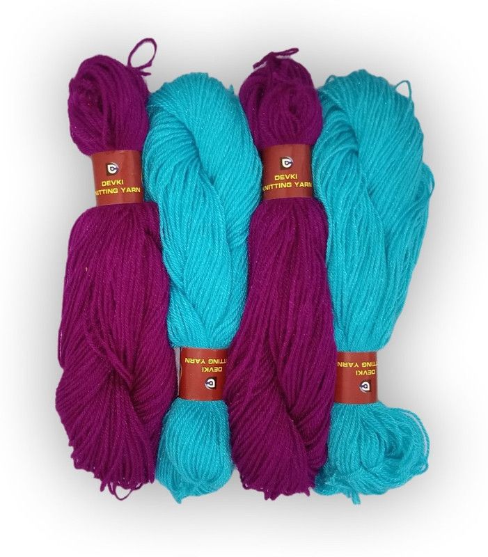 devki knitting yarn PACK OF 200 gm YARN . BLUE BAY & DARK PURPLE COLOR