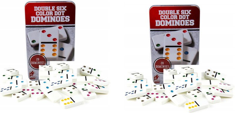 MINTLEAF Domino Dot Dominoes Block Double 6 Color Game Set - White Dominoes 56 Piece Set Toy in Case Strategy Board Games  (White)