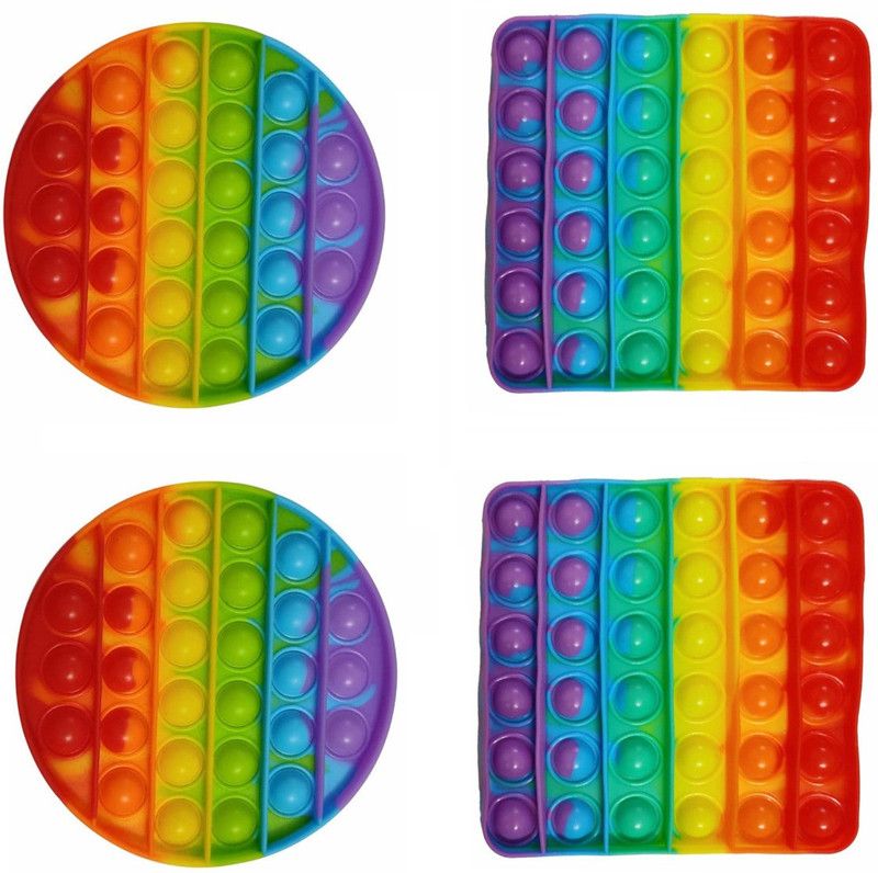 Benicia Pop It Fidget Toys, Big Push Pop Its Bubble Fidget Sensory Toy, Silicone Stress Relief Toys, Sensory Toys for Girls, Boys, Kids (Square-2pcs,Circle-2pcs)  (Multicolor)