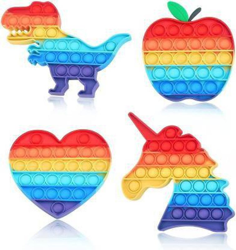 COELON Pack of 4 Pop It Fidget Toys, Push Pop Bubble Fidget Sensory Toy,Autism Silicone Stress Relief Toy,Great Fidget Toy Sensory Toys Gifts for Girls Boys Kids Adult (rainbow unicorn, Dinosaur, apple, heart) (Multicolor)  (Multicolor)