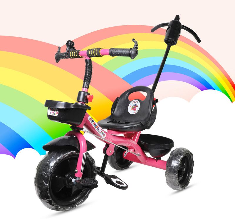 DIYANK DY PINK HANDLE FRONT AND BACK BASKET FOR CHILDREN-01 Tricycle  (Pink)