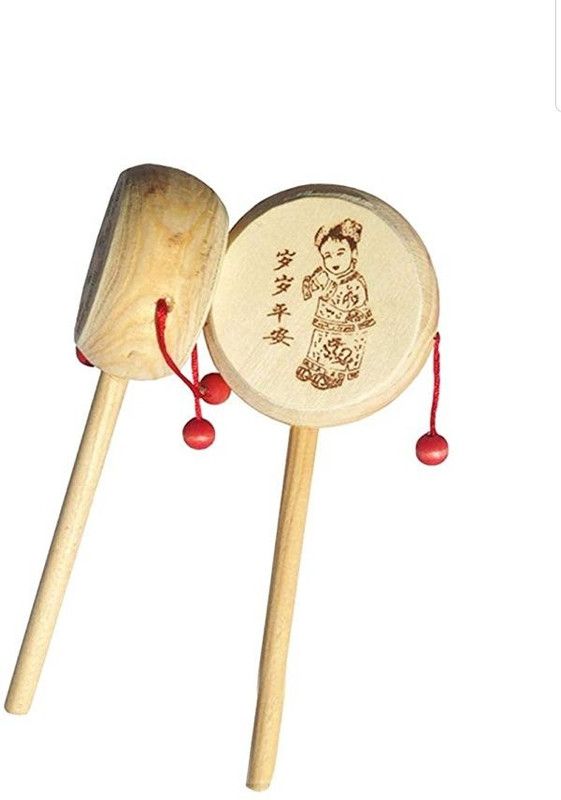 webbee craft Wooden Rattle Drum Instrument Child Musical Toy Pack of 2  (Brown)