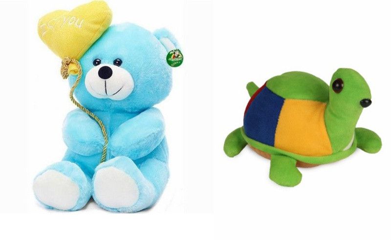 Deals India Deals India I Love You Balloon Heart Teddy Blue 30 cm and Tortoise(17 cm) combo - 20 cm  (Multicolor)