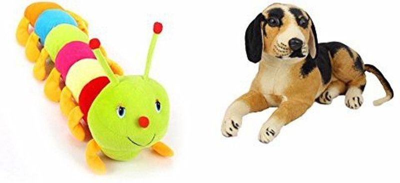 MGPLifestyle Plushed Sitting Dog (32 Cm) And Colourful Caterpillar (55 Cm)Combo - 9 cm  (Multicolor)