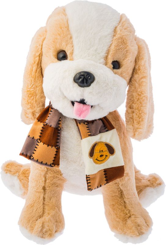 Dimpy Stuff Standing Dog with Muffler - 36 cm  (Beige)