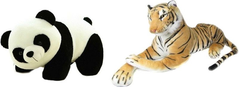 TANISI Panda Soft Toy (26 Cm) And Brown Stuffed Tiger Combo - 26 cm  (White, Brown, Black)