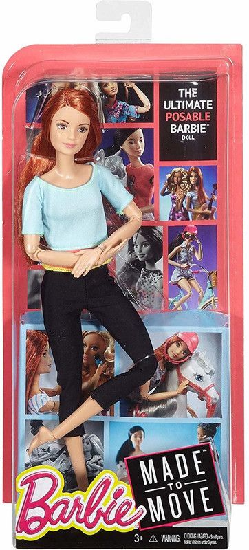 BARBIE Made To Move Doll, Light Blue Top  (Multicolor)