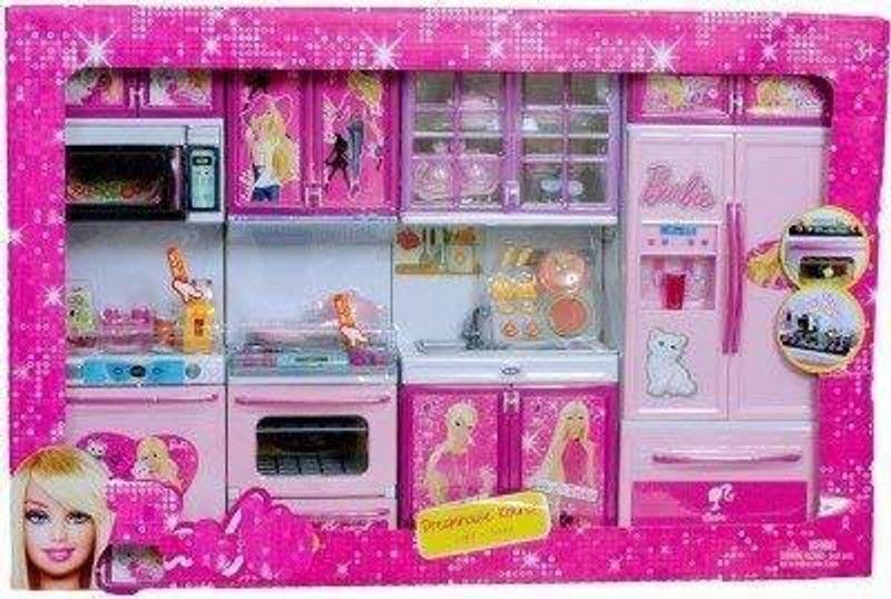 LDB ENTERPRISE Kitchen set for girls, Kitchen Playset for Kids, 4 Compartment Kitchen Set, Modern Kitchen Play Set with Light and Sound, Modular Kitchen Set for Girls (4-Box) (Barbie Kitchen Set 4 Box for Kids)