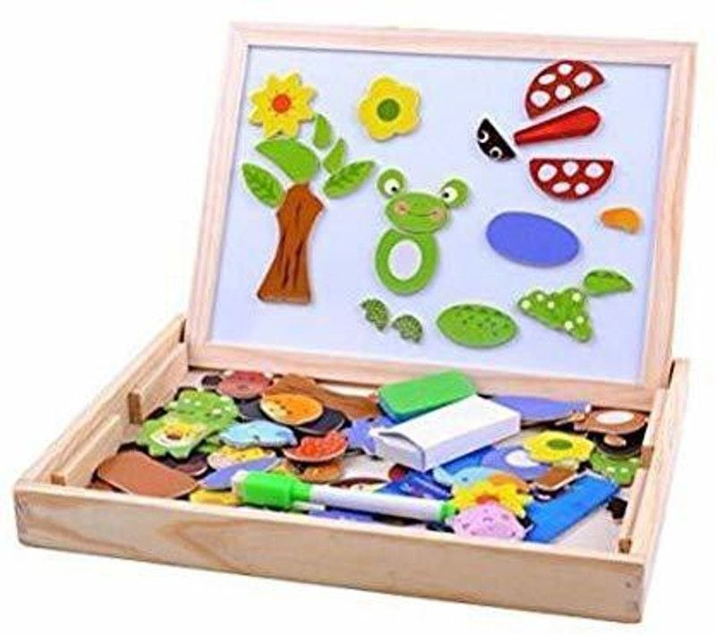 LDB ENTERPRISE 2 in 1 Magnetic Wooden Puzzle Educational Learning Game Toy with Writing & Drawing Board for Kids (Multicolor)  (Maroon)