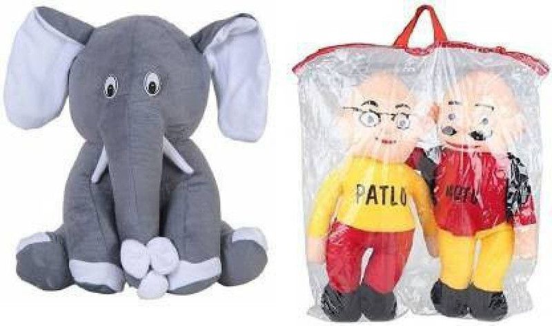 trendsterz Motu-Patlu & Elephant Combo For kids - 30 cm  (Multicolor)