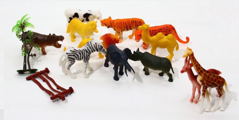 Globular Wild Animals Figures Set for Kids Educational Toy Big Size Pack of 14 piece  (Multicolor)
