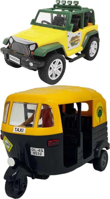 Giftary Pack Of 2 Small Size Made Of Plastic Indian Replica Safari Jeep Toy + CNG Auto Rickshaw Toys For Children|Toys For Kids|Very Small Size|Made In India|(2 Combo Offer)  (Yellow, Black, Pack of: 2)