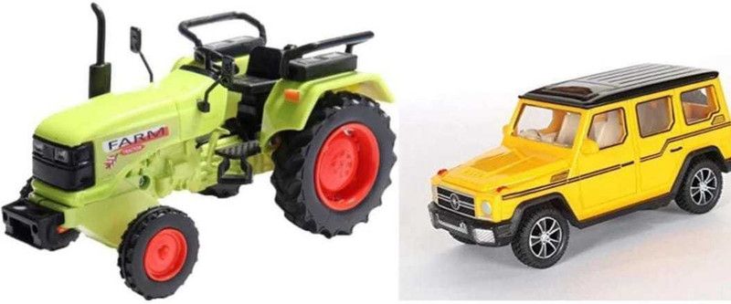 Shree Jee CENTY FARM TRACTOR & G POWER JEEP CAR TOY (YELLOW) COMBO OF 2PCS PACK IN 1  (Yellow, Pack of: 1)