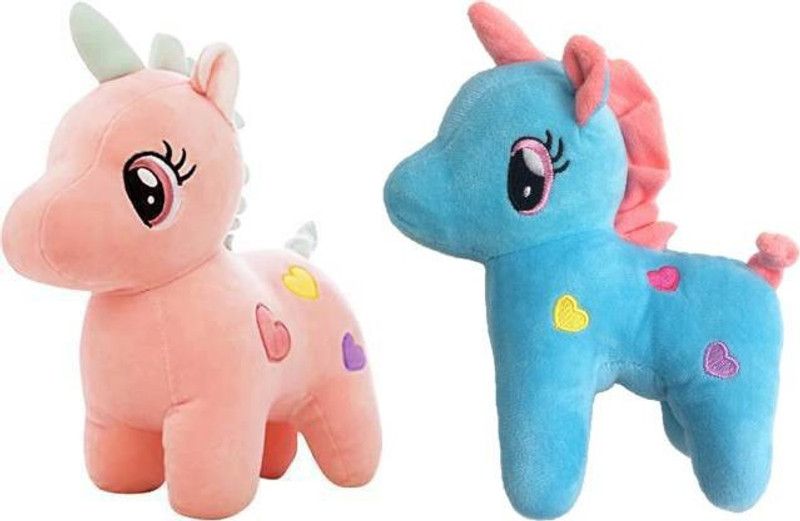 Sanvidecors GIFTS STYLISH UNICORN HORSE PLUSH STUFFED SOFT TOY Pink and Blue for kids - 23 cm  (Multicolor)