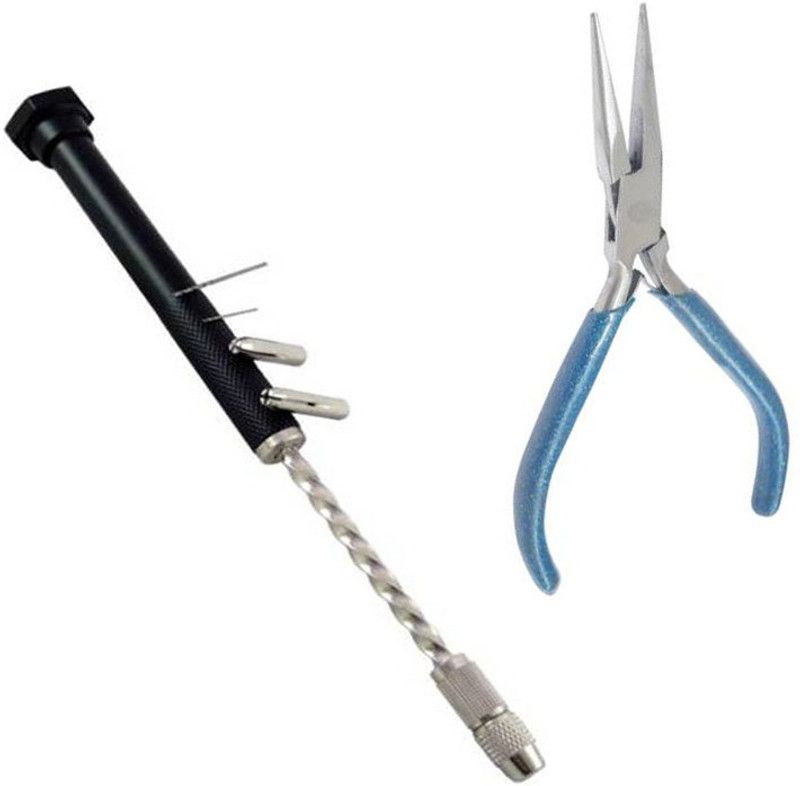 TOOLBUX Pack of 2 Items : PCB Mini Hand Drill and Flat Nose