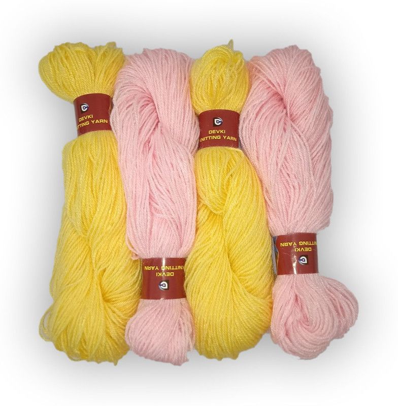 devki knitting yarn PACK OF 200 gm YARN . LIME YELLOW & LEMONADE PINK COLOR .