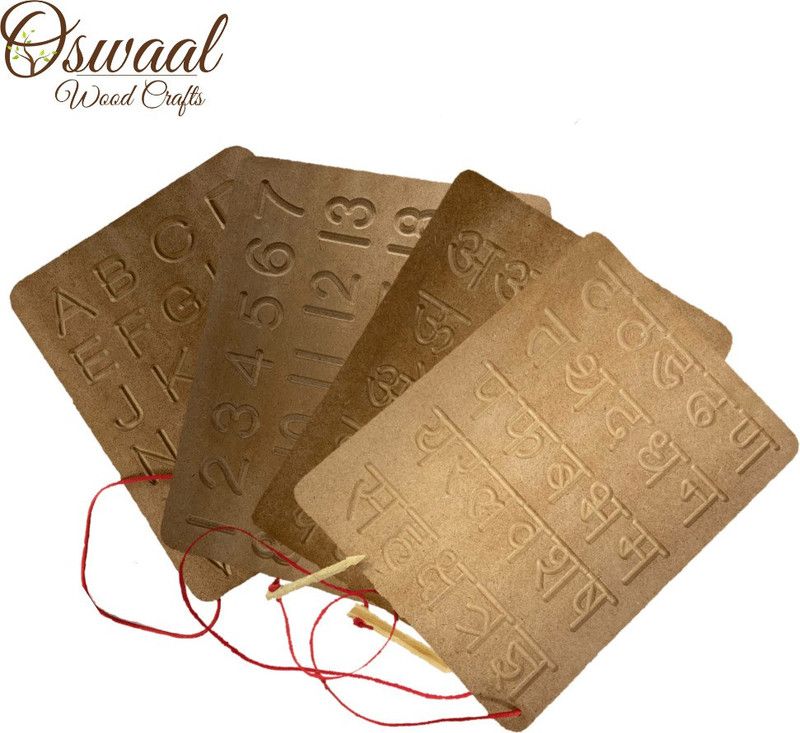 Oswaal Wood Crafts Wooden Writing Tracing Boards Capital English & Hindi Alphabets & Numbers 123  (Beige)