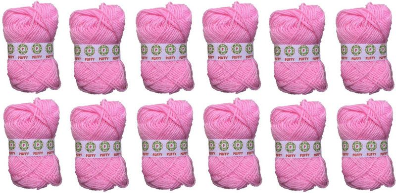 puffy Hand Knitting Art Craft Soft Fingering Crochet Hook Yarn, Needle Knitting Thread For Wool Ball Hand Knitting Art Craft Soft Fingering Crochet Hook Yarn, Needle Knitting Thread Dyed Light pink Color Pack Of 12