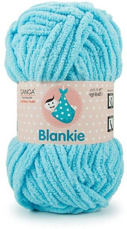 JEFFY Ganga Blankie Chenille Yarn Supersoft Knitting Wool Ball, (1 Ball/100 Gram Each) Aqua Blue Colour Ball (300 Grams). Suitable for Craft, Babywear, Baby Blankets,Thick mota Thread Shade no -BLK018
