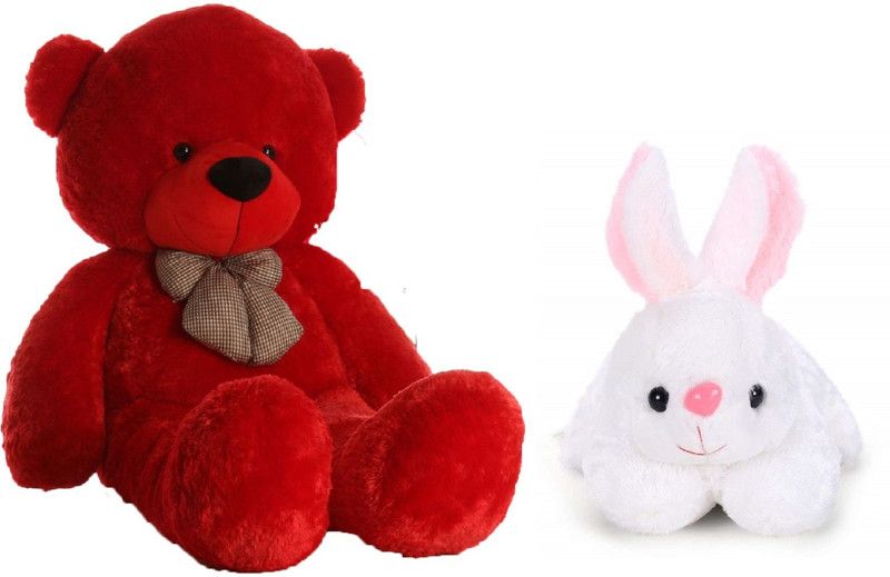 PMP TOYS Combo Offer 4 Feet Long Cute Red Teddy Bear & 26 Cm Cute White Soft Rabbit Animal Soft Toy - 122.008 cm  (Red)
