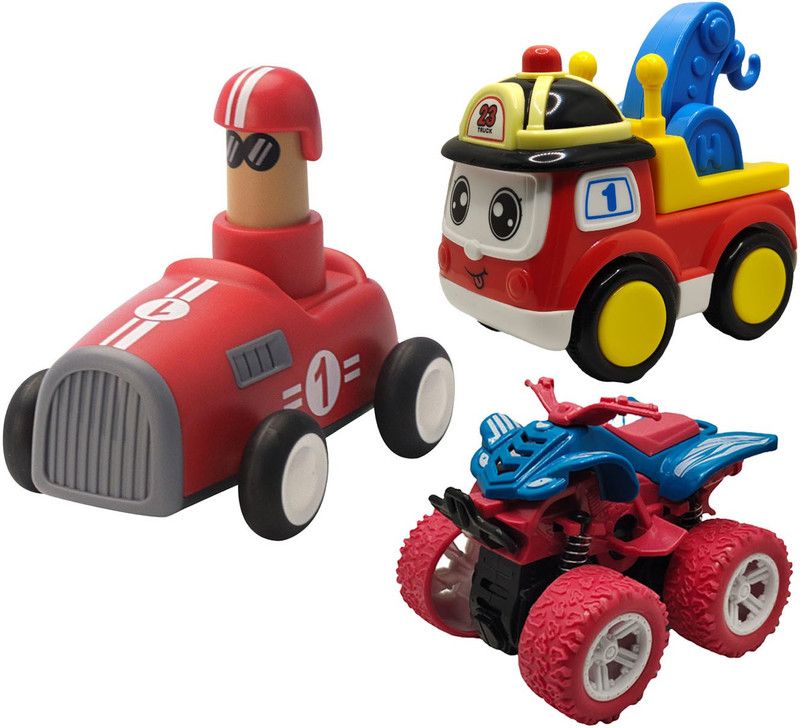 Vaniha Unbreakable Four-Wheel Drive Friction Powered Diecast Toy Set-L67  (Multicolor, Pack of: 3)