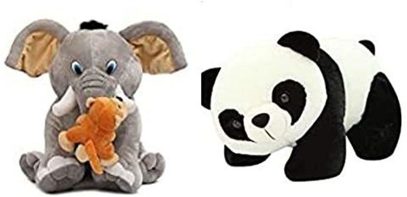 ITSVMOON Cute Looking Cuddly Super Soft Toy Elephant and Panda Combo for Kids, Boys, Girls Stuffed Toy Teddy - 42 cm  (Multicolor)