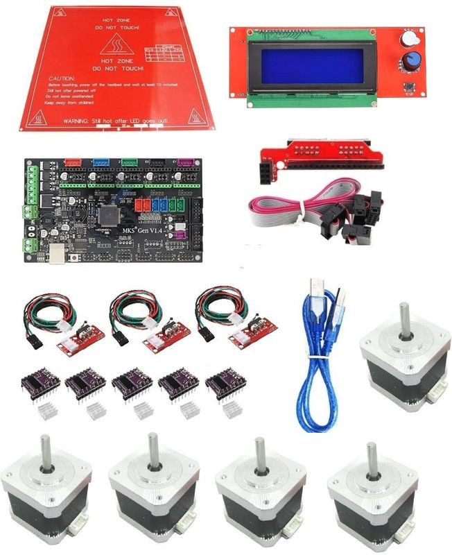 INVENTO 3D Printer Kit Electronics PCB Heatbed + 2004 Smart LCD + MKS GEN 1.4 Controller Board + DRV8825 Driver + Nema 17 Stepper Motor + Endstop Prusa i3 DIY Automotive Electronic Hobby Kit
