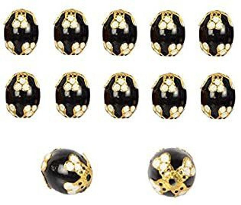CRAFTLOVE Meenakari Oval Designer Beads Black for Jewellery Making