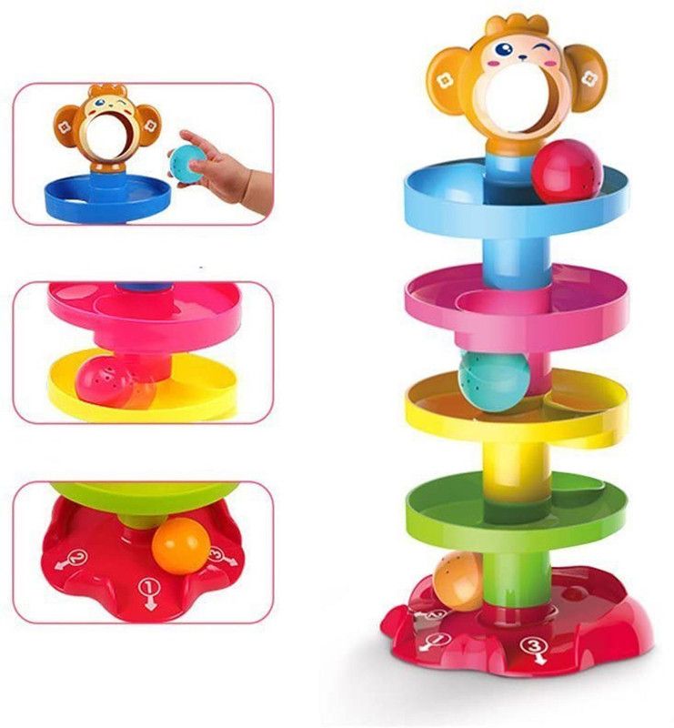 BESTON 5 Layer Ball Drop and Roll Tower, Stack, Drop and Go Ball Ramp Toy with 3 Balls  (Multicolor)