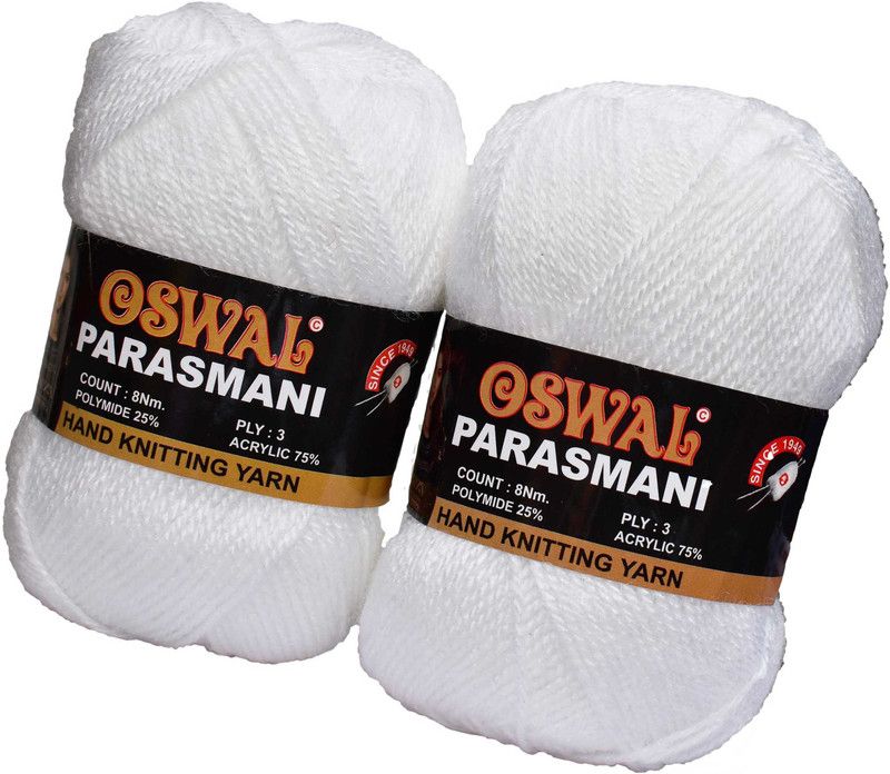 KNIT KING Represents Oswal 3 Ply Knitting Yarn Wool, White 400 gm Art-EGG