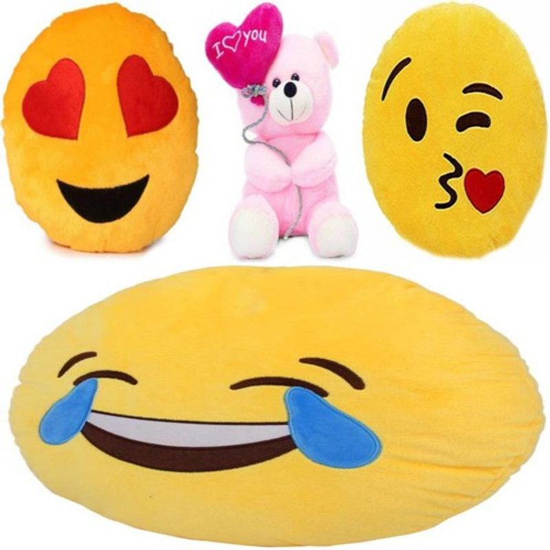 Agnolia Perfect Gift basket Soft Toy for kids/Birthday Gift/Boy/Girl of Balloon Teddy with Heart eye,flying kiss and Teary Eye Smiley - 30 cm  (Multicolor)