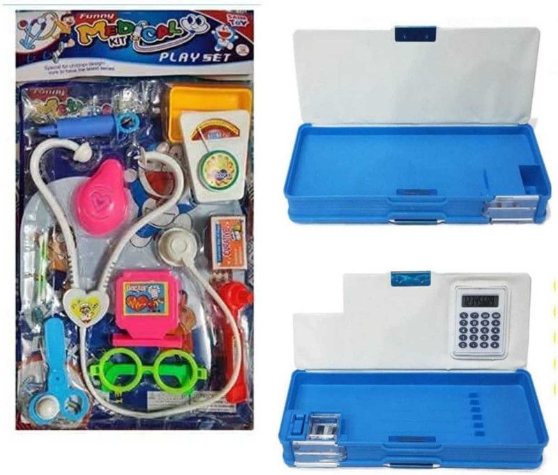 imtion 2 in 1 ( Pencil box with calculator attached + Doctor set kit for kits boys and girls ) Rendom colour and Deghne Mey Very