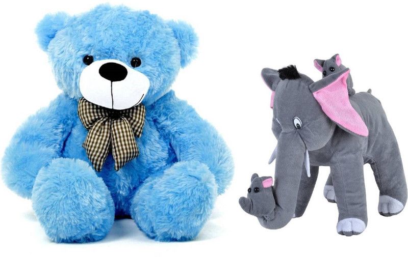 Click4Good Combo Offer (Pack Of 2) 5 Feet Feet Long Cute Blue Teddy Bear With Soft 50 Cm Grey Mother Elephant With 2 Cute Babys - 152.044 cm  (Blue)
