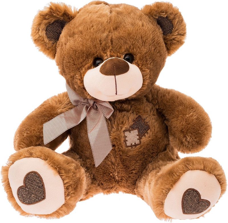 Dimpy Stuff Bear with Ribbon & check paws - 40 cm  (Brown)