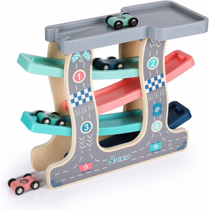 Ghoniya enterprise Wooden Gliding Car for Kids, Baby Toy Car Games, Kids Toys Set with 4 Race Track, Parking Slot & 4 Mini Cars, Kids Toy car Suitable for Girls & Boys  (1 Pieces)