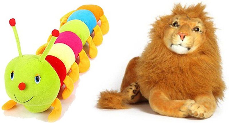 Swastikunj Stuffed Lion(32 Cm) And Colourful Caterpillar (55 Cm)Combo - 10 cm  (Multicolor)