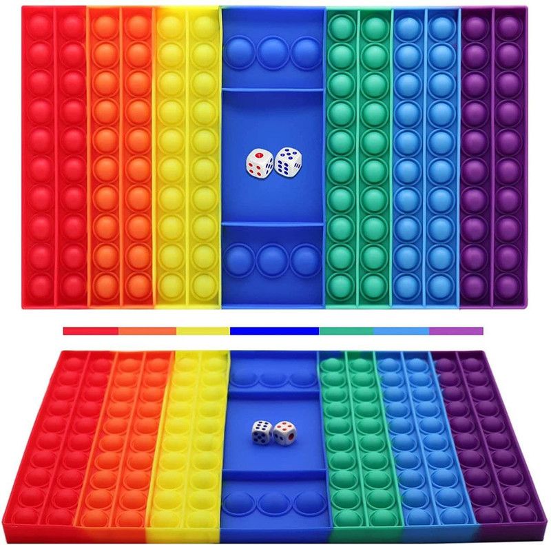 GAME EIGHT Big Size Push Pop Game Fidget Toy, Silicone Rainbow Chess Board Popper Fidget Sensory Toys for Parent Child, Interactive Jumbo Stress Relief Gifts for Kid Adult with Dice (Multicolor) Board Game Accessories Board Game