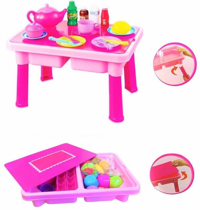 Toys Bhoomi 29 pieces multi-functional kitchenware table activity centres playset toys for infants toddlers children-Pink