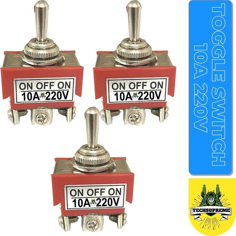 TechSupreme Heavy Duty Rocker Toggle Switch 10A 220V ON/Off/ON Switch with PC Wear-Resistant Handle 6 Terminal 3 Position Pack Of 3 Electronic Components Electronic Hobby Kit