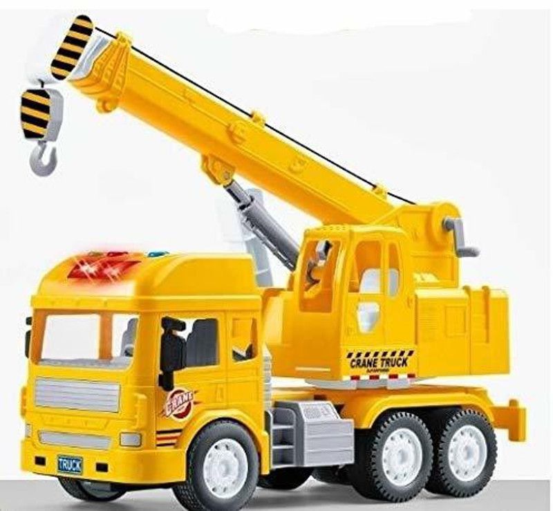 KRU MIR Heavy Duty Pull Back Vehicles crane truck toys for Kids, jcb toys Friction Power Toy Trucks with Light & Sound Toy for Kids with 6 Wheels  (Yellow)