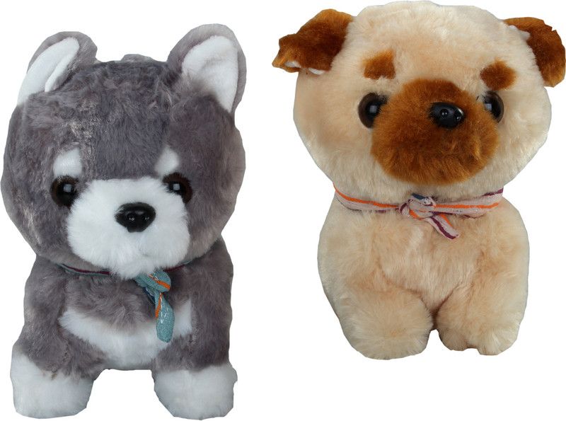popo Dog Stuffed Soft Plush Toy 20 Cm - Grey and Brown Export Quality Puppy - 21 cm  (Brown, Grey)