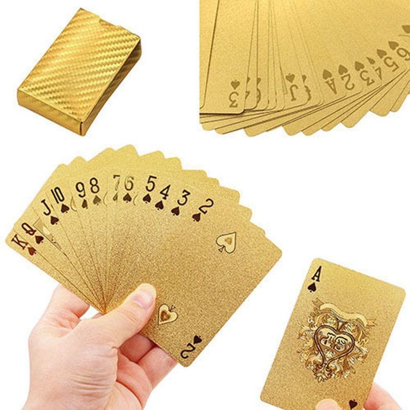 Bastex Royal Look Gold Foil Playing Card Gold Plated Plastic Poker Cards Poker Chips, Wooden Gift  (Golden)