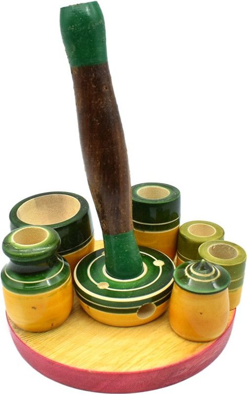 Puja N Pujari Wooden Channapatna Kitchen Cooking Set for Kids (Pack of 9 Pieces)